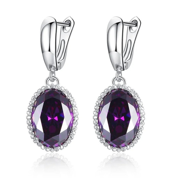 🔥925 Silver Plated Dainty Purple CZ Drop Earrings For Women, MLNN1169 - Picture 1 of 1